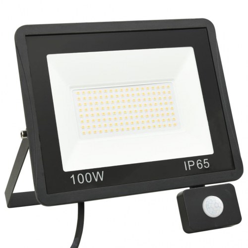LED-projektør med sensor 100 W - varm hvid, sort