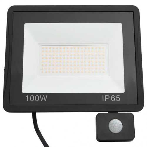 LED-projektør med sensor 100 W - varm hvid, sort