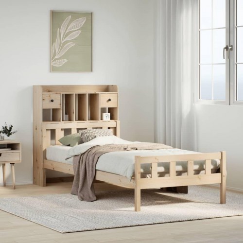 Seng med reol uden madras 90x190 cm - massivt fyrretræ