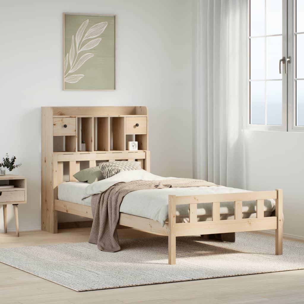 Seng med reol uden madras 90x190 cm massivt fyrretræ