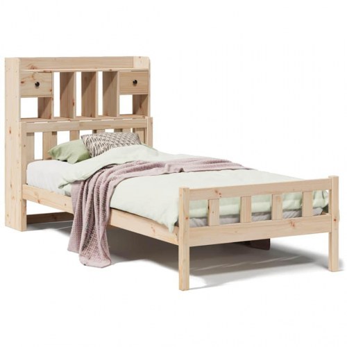 Seng med reol uden madras 90x190 cm - massivt fyrretræ