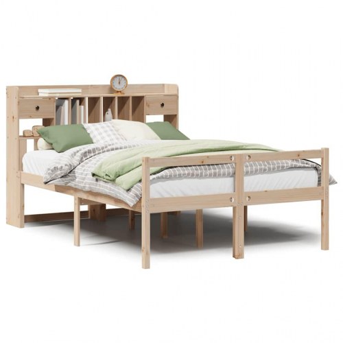Seng med reol 140x190 cm - massivt fyrretræ, lamelbund og fodgærde