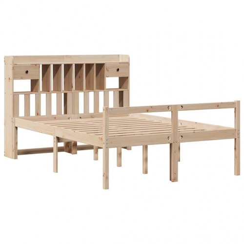 Seng med reol 140x190 cm - massivt fyrretræ, lamelbund og fodgærde