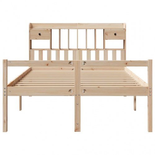 Seng med reol 140x190 cm - massivt fyrretræ, lamelbund og fodgærde