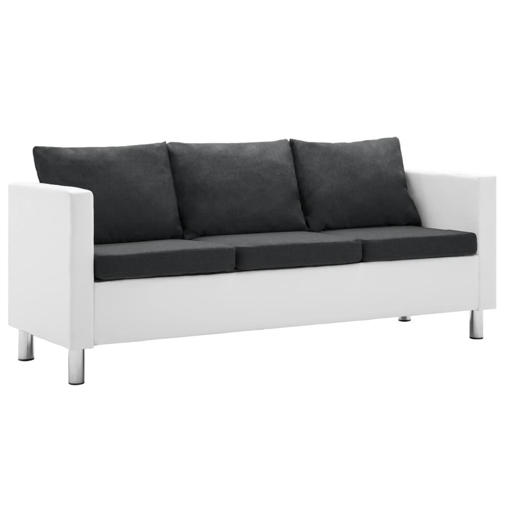 3-personers sofa kunstlæder hvid og mørkegrå