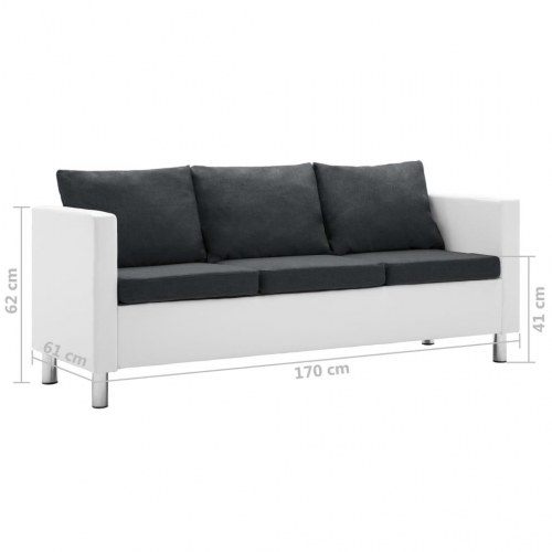 3-personers sofa kunstlæder hvid og mørkegrå