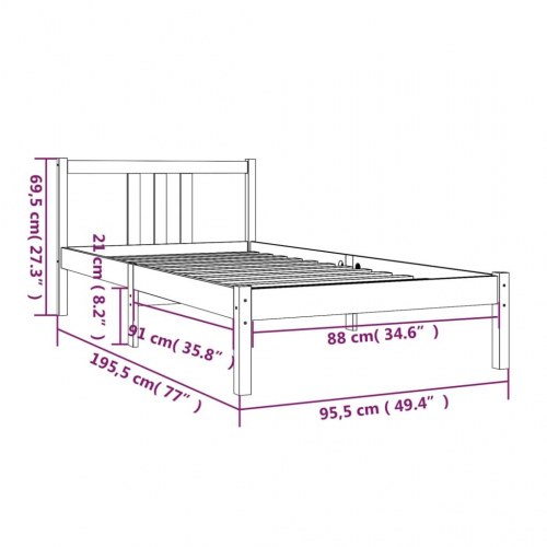 Sengeramme i ubehandlet massivt fyrretræ 90 x 190 cm