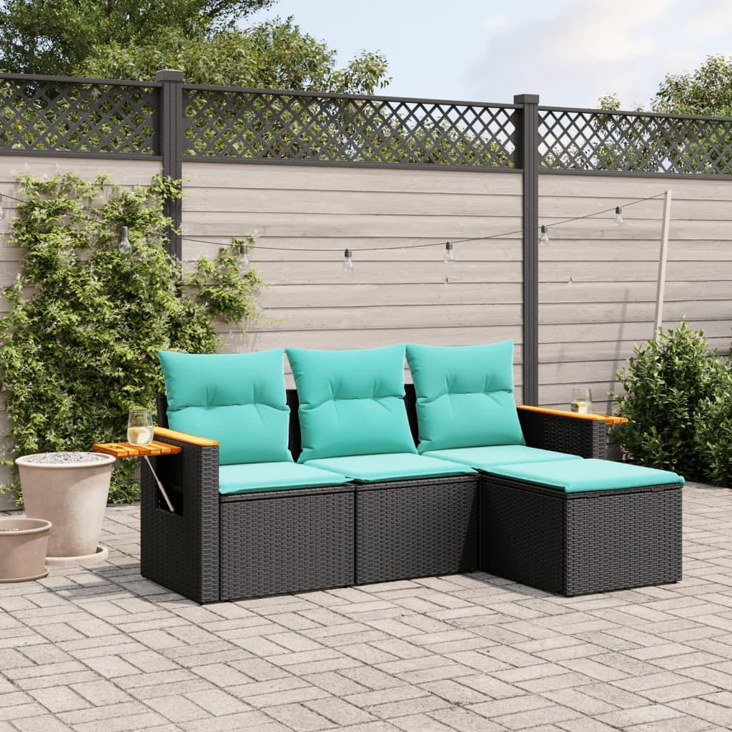 Sofasæt til haven 4 dele med hynder polyrattan sort