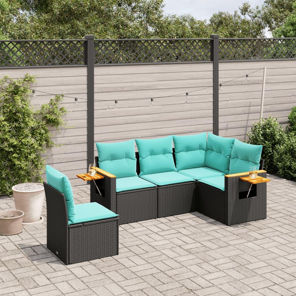 Sofasæt Til Haven 5 Dele Med Hynder Polyrattan Sort - Sort / Uden bord