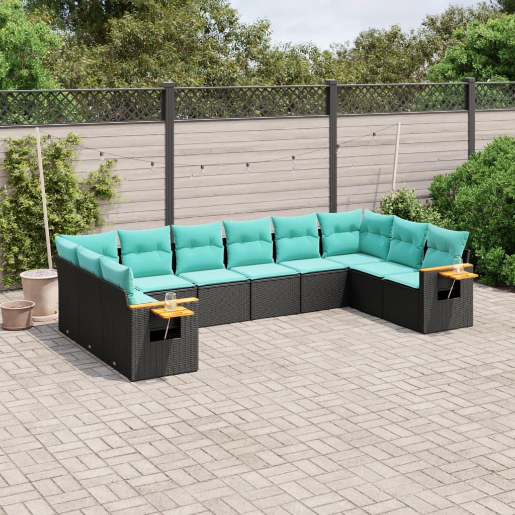 Sofasæt til haven 10 dele med hynder polyrattan sort