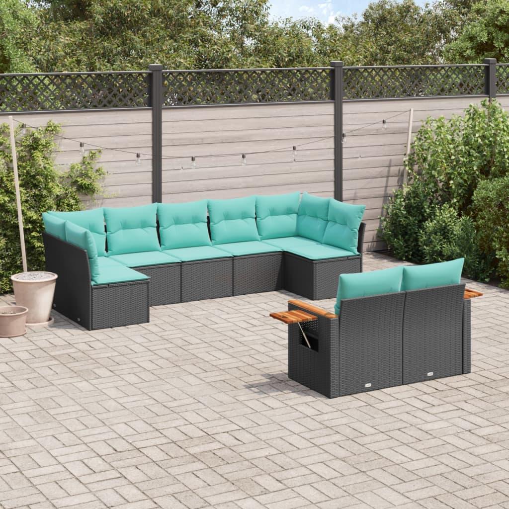 Sofasæt Til Haven 9 Dele Med Hynder Polyrattan - Sort / Uden bord