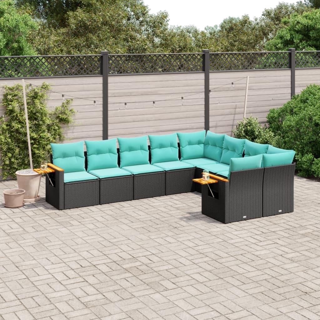 Sofasæt Til Haven 9 Dele Med Hynder Polyrattan - Sort / Uden bord