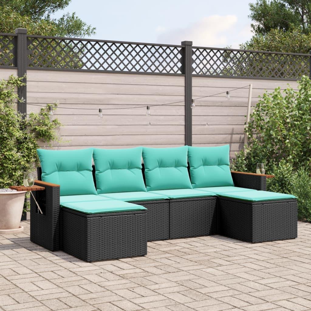 Sofasæt Til Haven 6 Dele Med Hynder Polyrattan - Sort