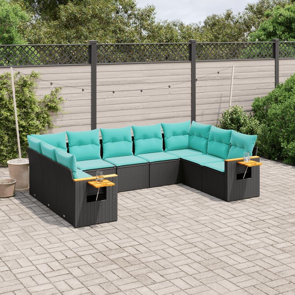 Sofasæt Til Haven 9 Dele Med Hynder Polyrattan - Sort / Uden bord
