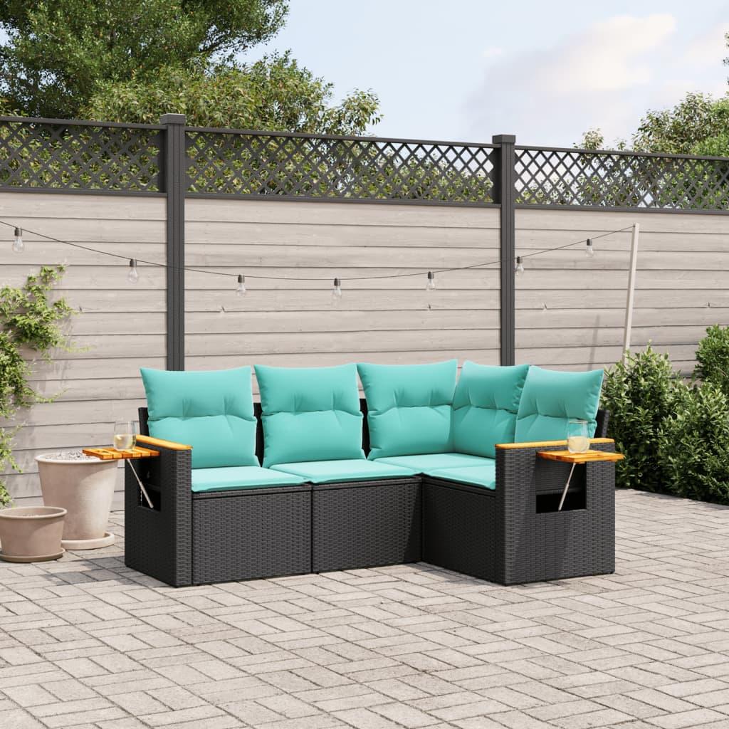 Sofasæt til haven 4 dele med hynder polyrattan sort