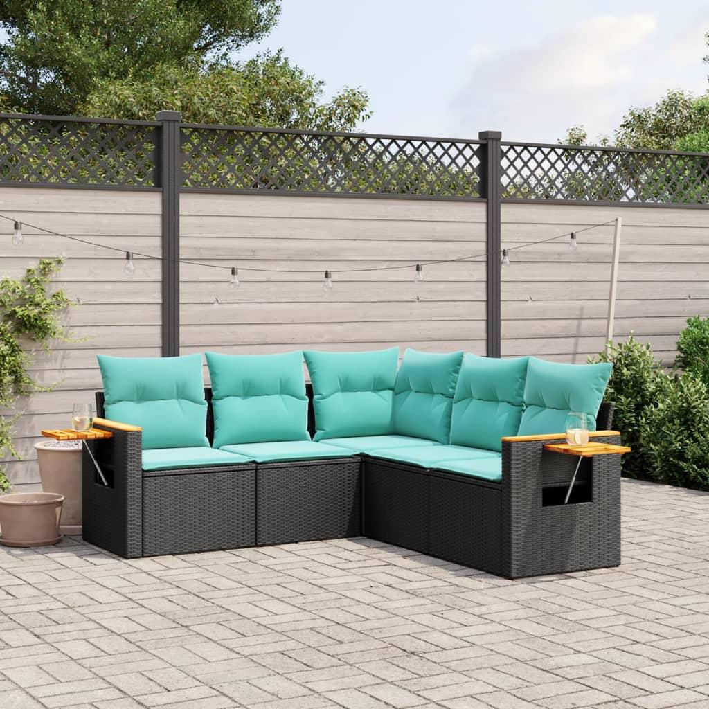 Sofasæt Til Haven 5 Dele Med Hynder Polyrattan - Sort / Uden bord