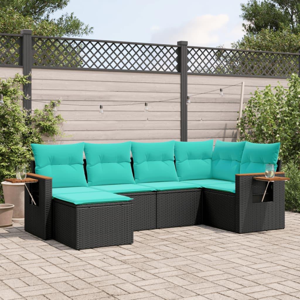 Sofasæt til haven 6 dele med hynder polyrattan sort