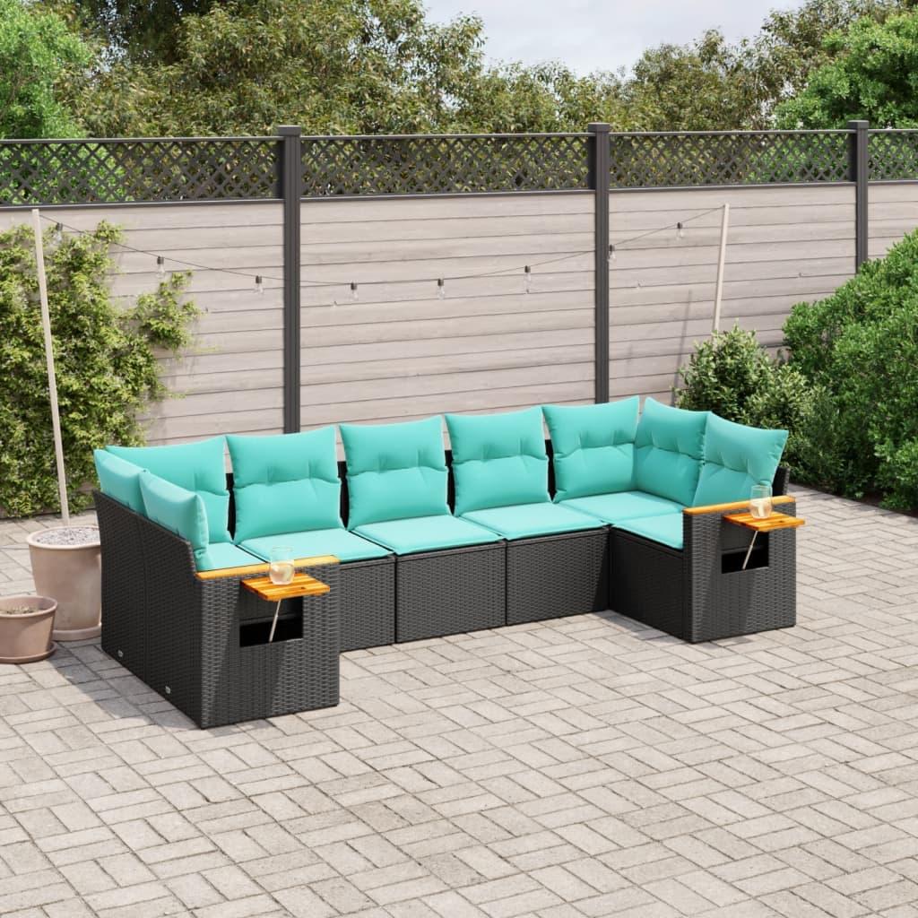Sofasæt til haven 7 dele med hynder polyrattan sort