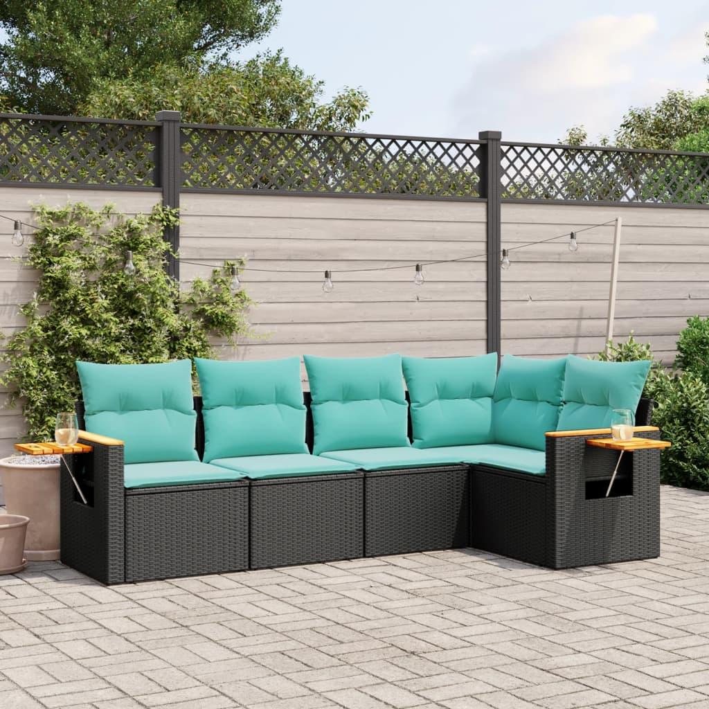Sofasæt Til Haven 5 Dele Med Hynder Polyrattan - Sort / Uden bord