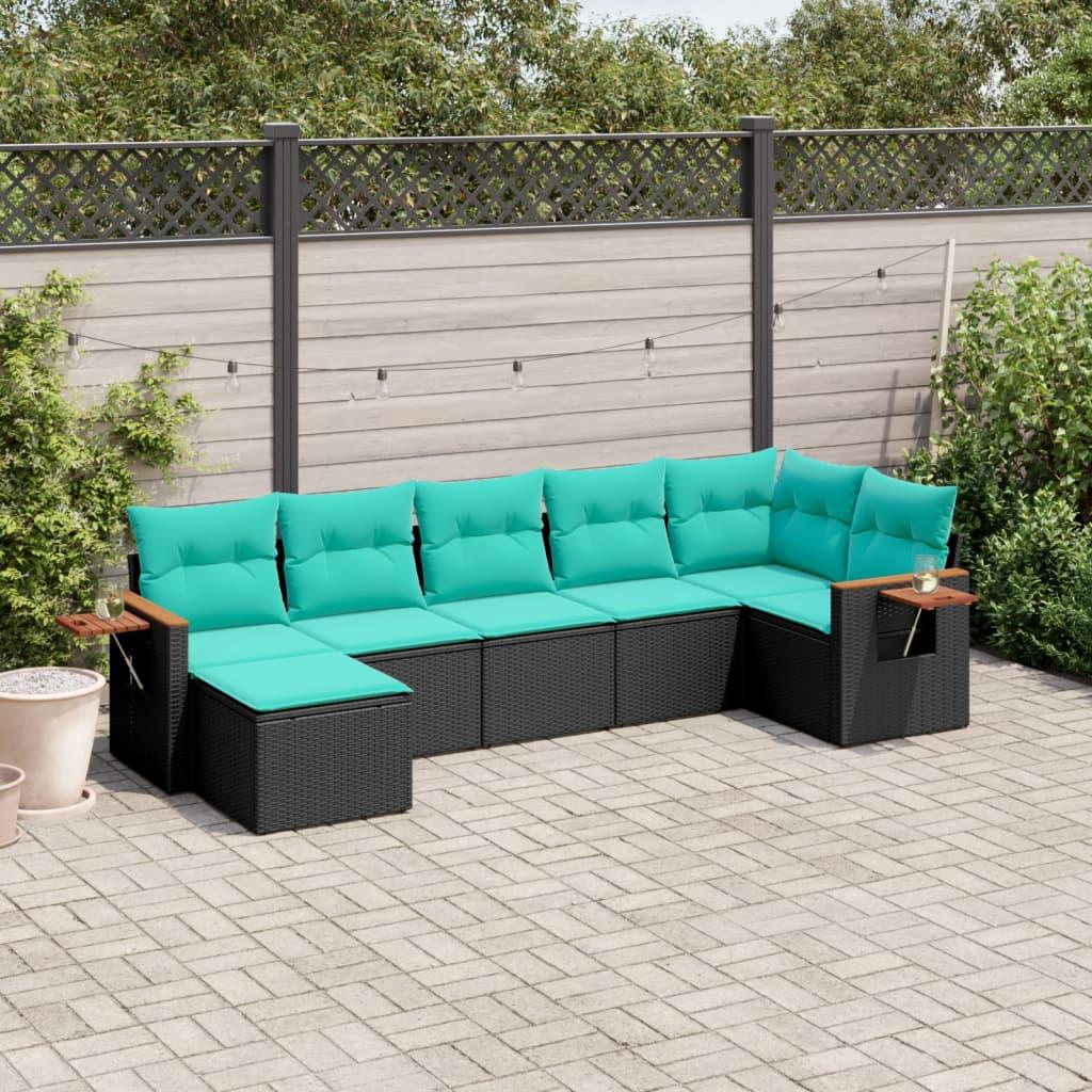 Sofasæt Til Haven 7 Dele Med Hynder Polyrattan - Sort / Uden bord