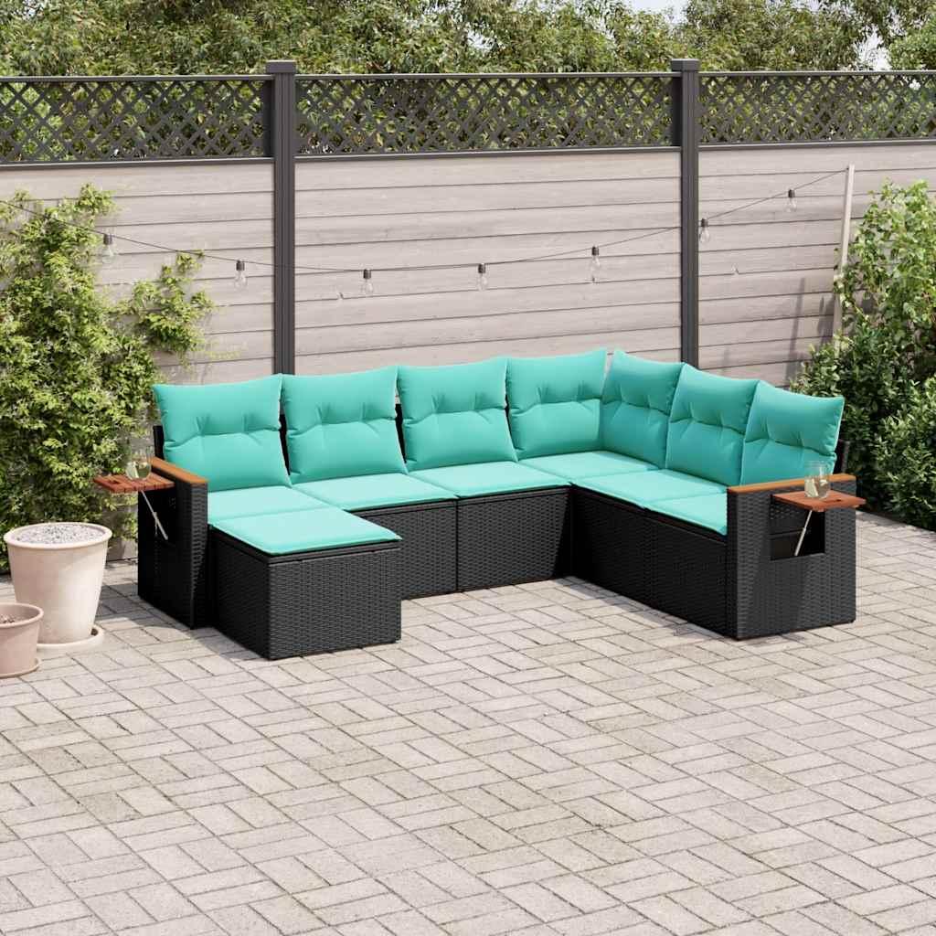 Sofasæt til haven 7 dele med hynder polyrattan sort