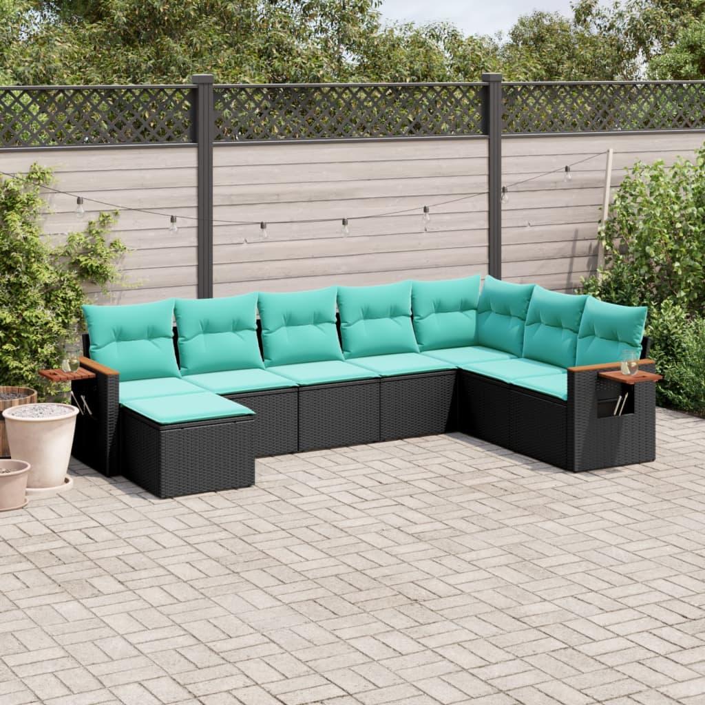 Sofasæt til haven 8 dele med hynder polyrattan sort