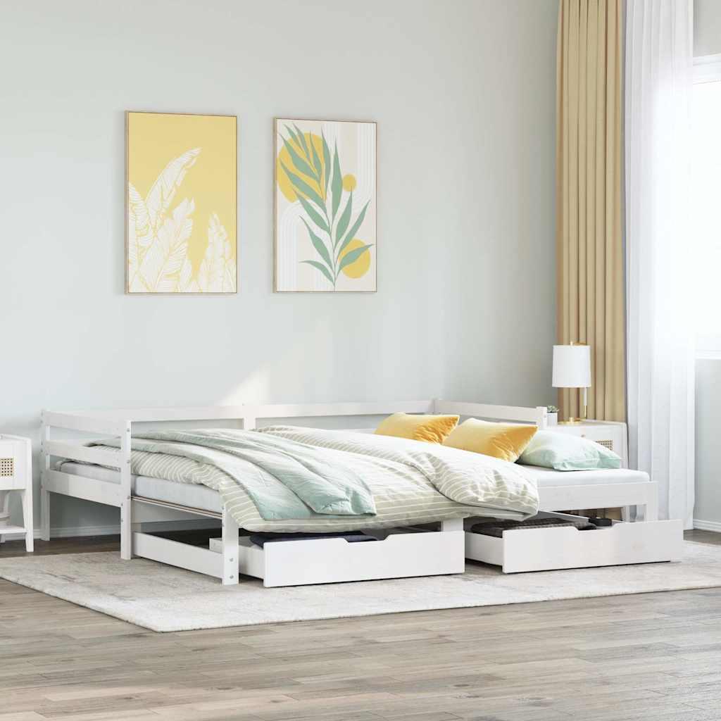 daybed med udtræk og skuffer uden madras 80x200 cm hvid