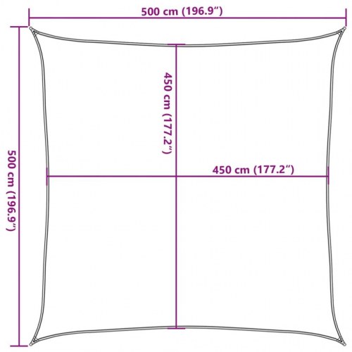 Solsejl 5 × 5 m firkantet i HDPE - sandfarvet, 160 g/m²