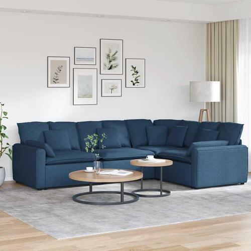 Modulsofa med hynder stof blå