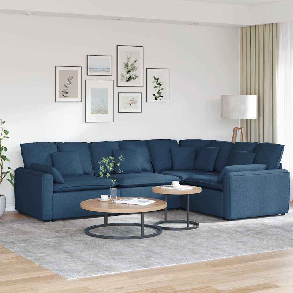Modulsofa med hynder stof blå