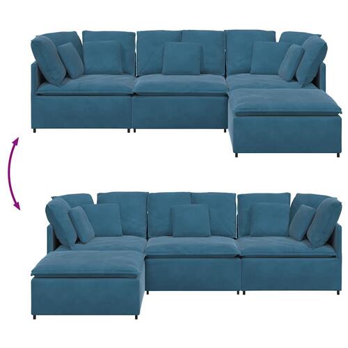 Modulsofa med fodskammel og hynder fløjl blå