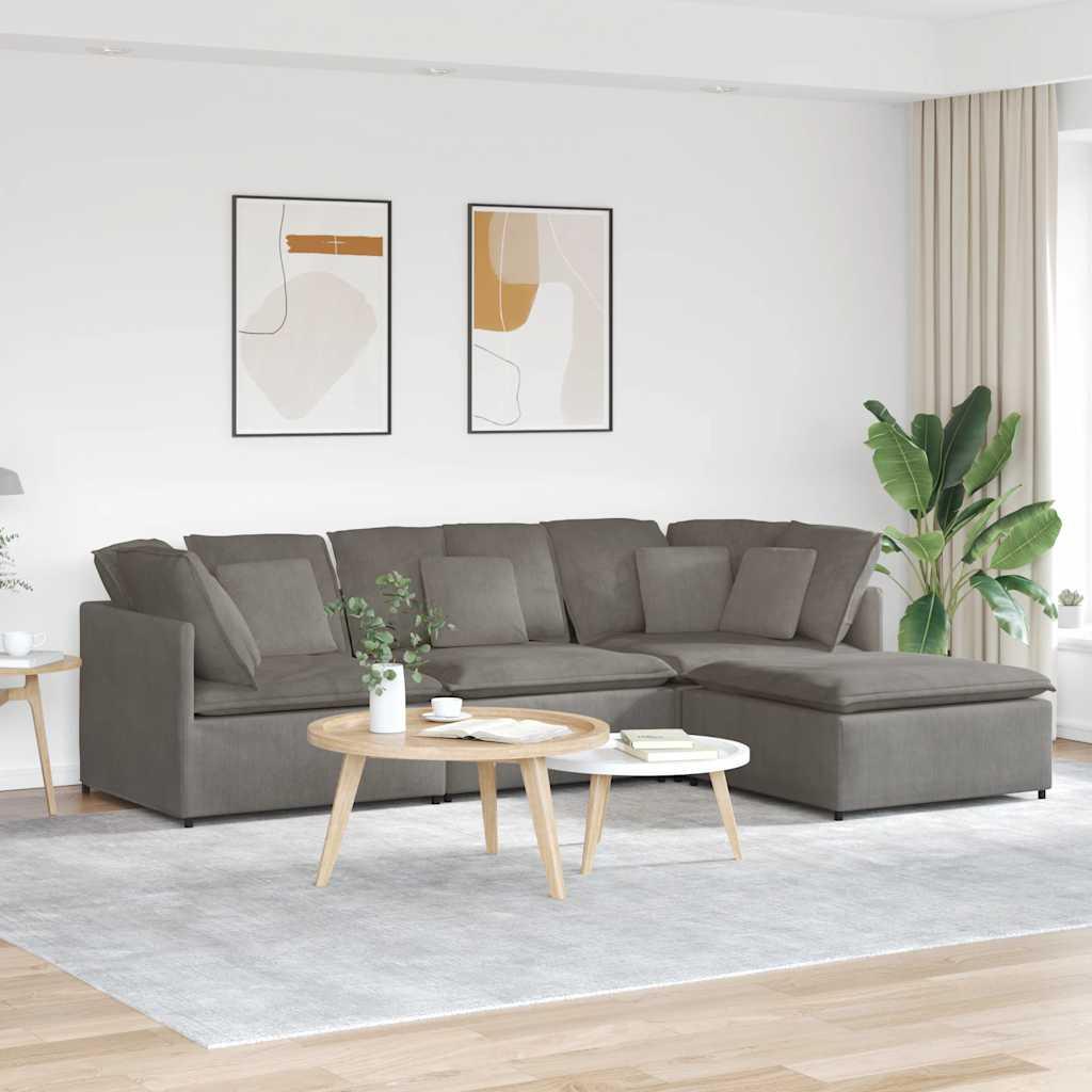 Modulsofa med fodskammel og hynder føjlsstof lysegrå