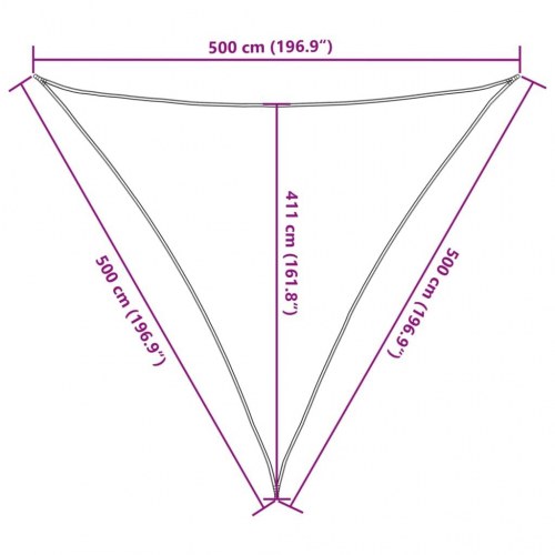 Solsejl 5 x 5 x 5 m trekantet 160 g/m² HDPE lysegrå