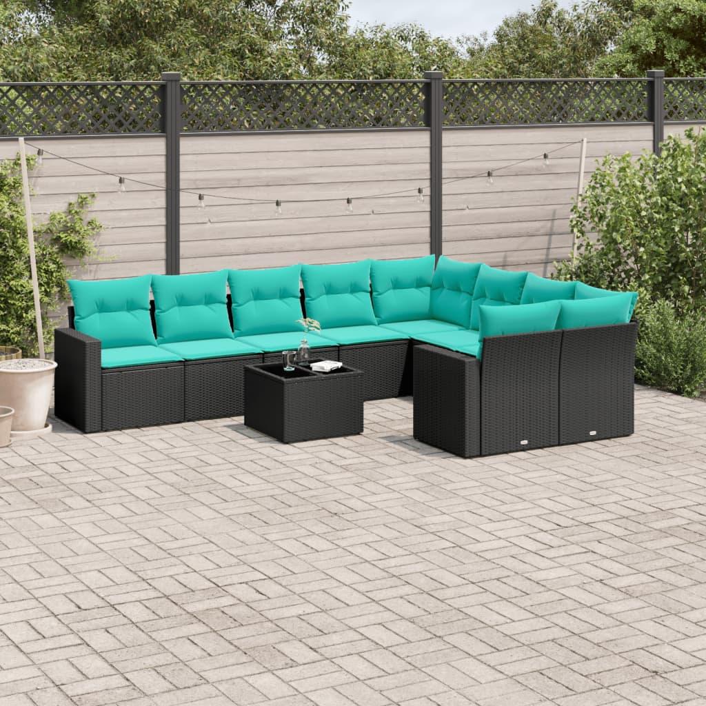Sofasæt til haven 10 dele med hynder polyrattan sort