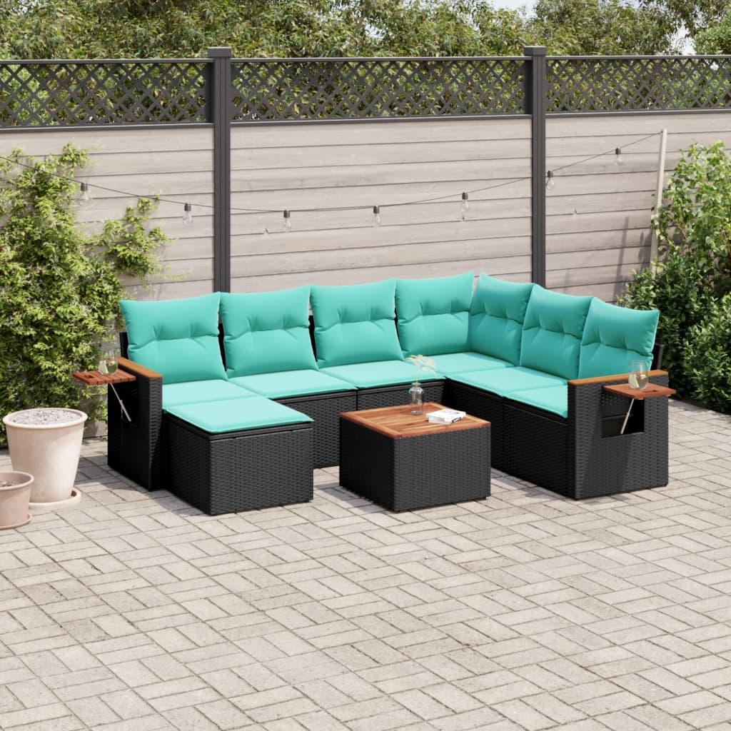 Sofasæt til haven 8 dele med hynder polyrattan sort