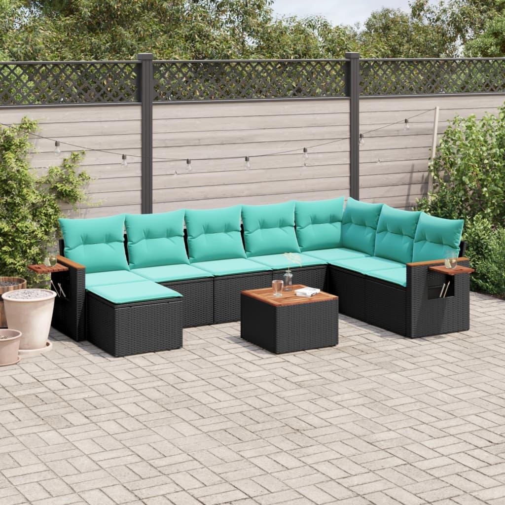 Sofasæt til haven 9 dele med hynder polyrattan sort