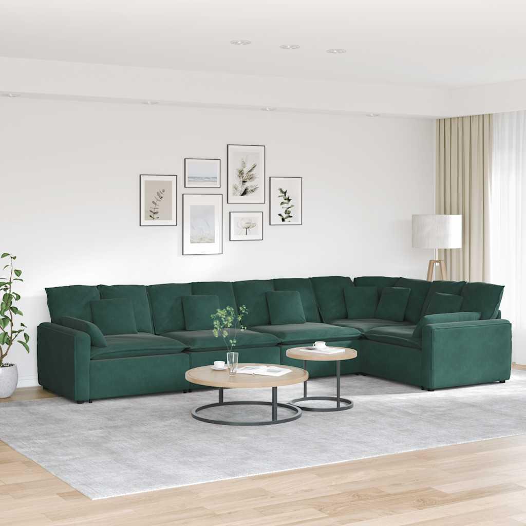 Modulsofa med hynder fløjl mørkegrøn