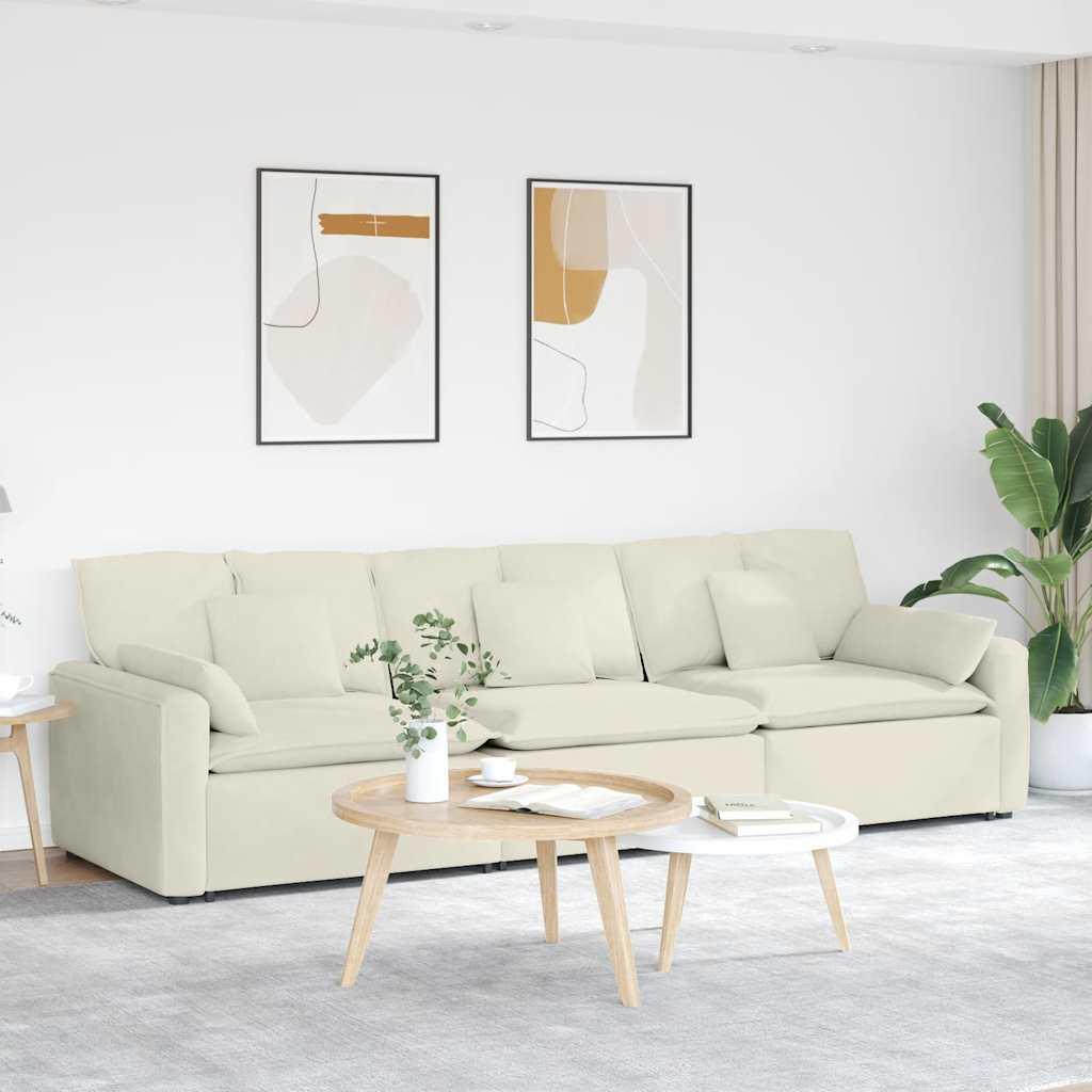 Modulsofa i fløjl med hynder 324 cm - cremefarvet
