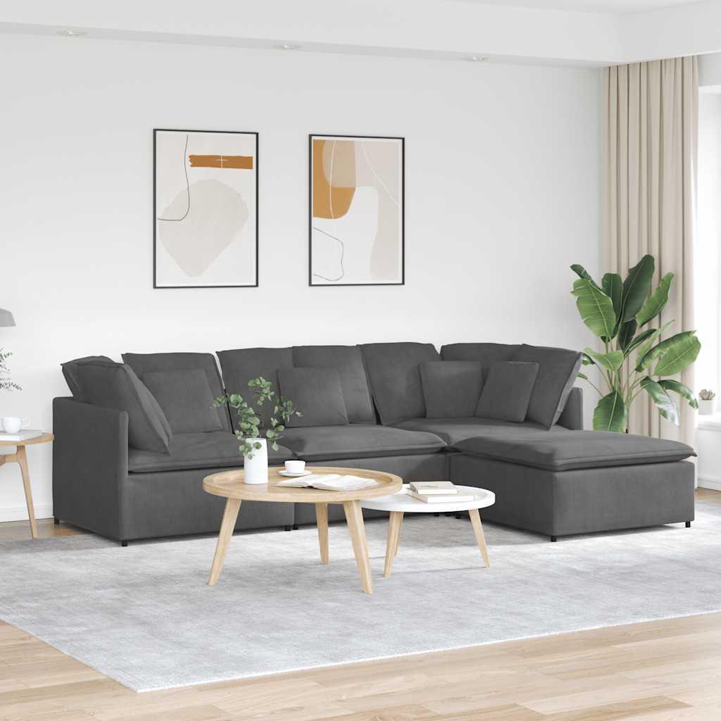 Modulsofa med fodskammel og hynder føjlsstof mørkegrå