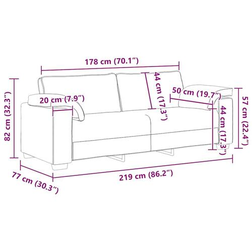 3-personers sofa 178 cm fløjl gul