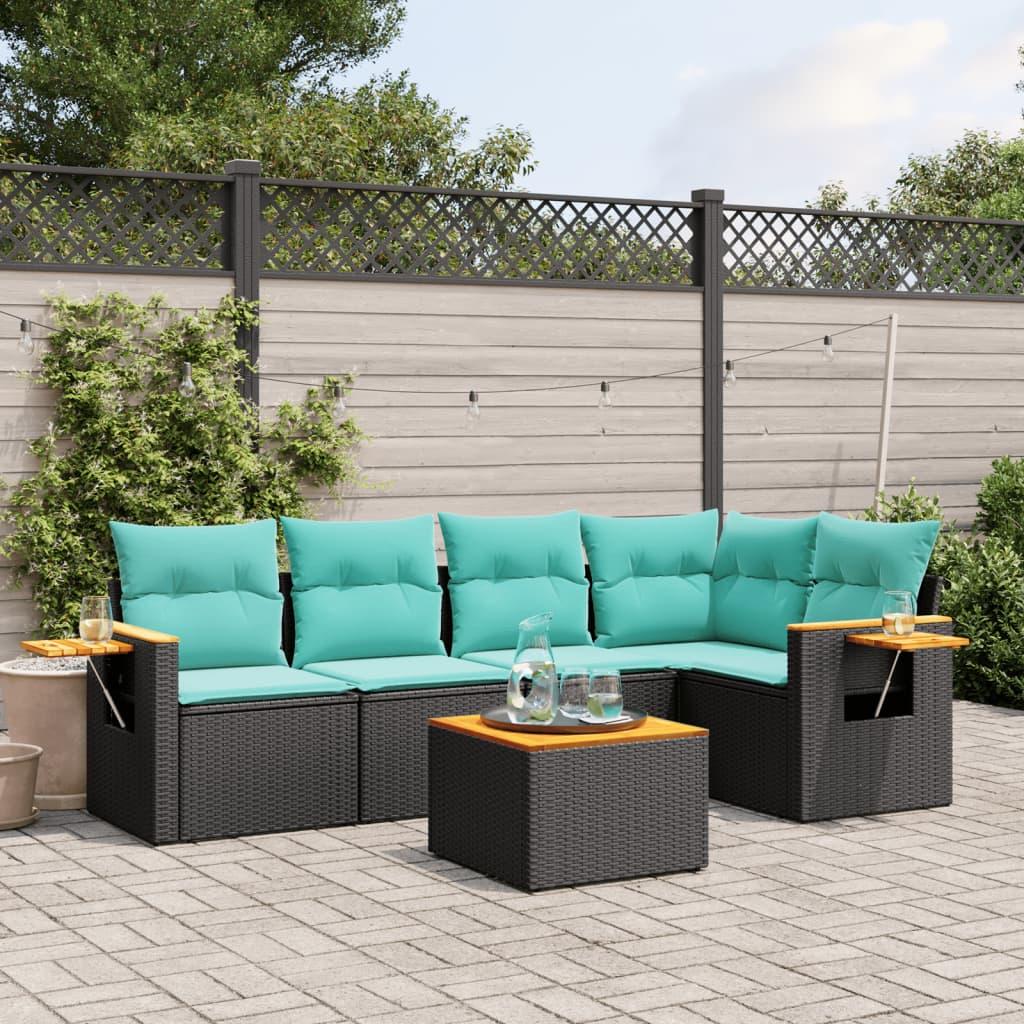 Sofasæt Til Haven 5 Dele Med Hynder Polyrattan - Sort / Med bord