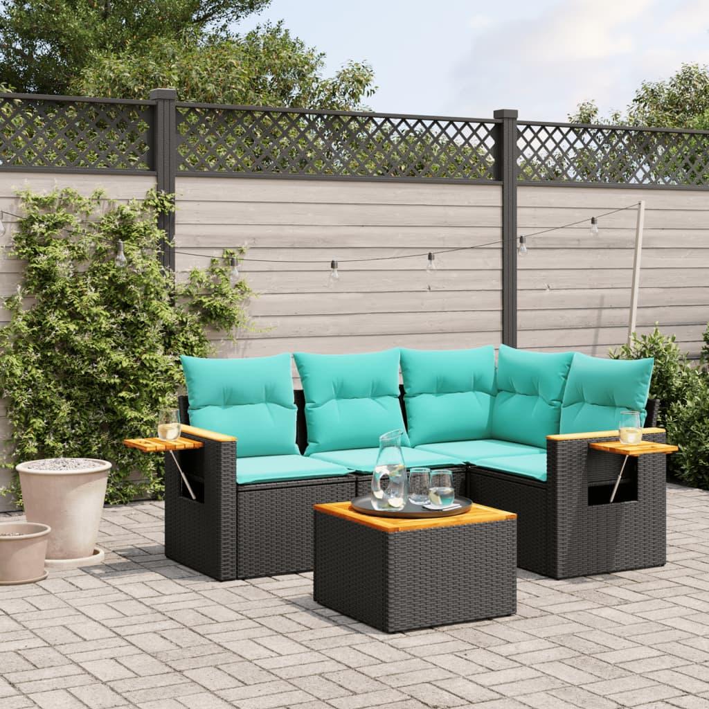 Sofasæt til haven 5 dele med hynder polyrattan sort