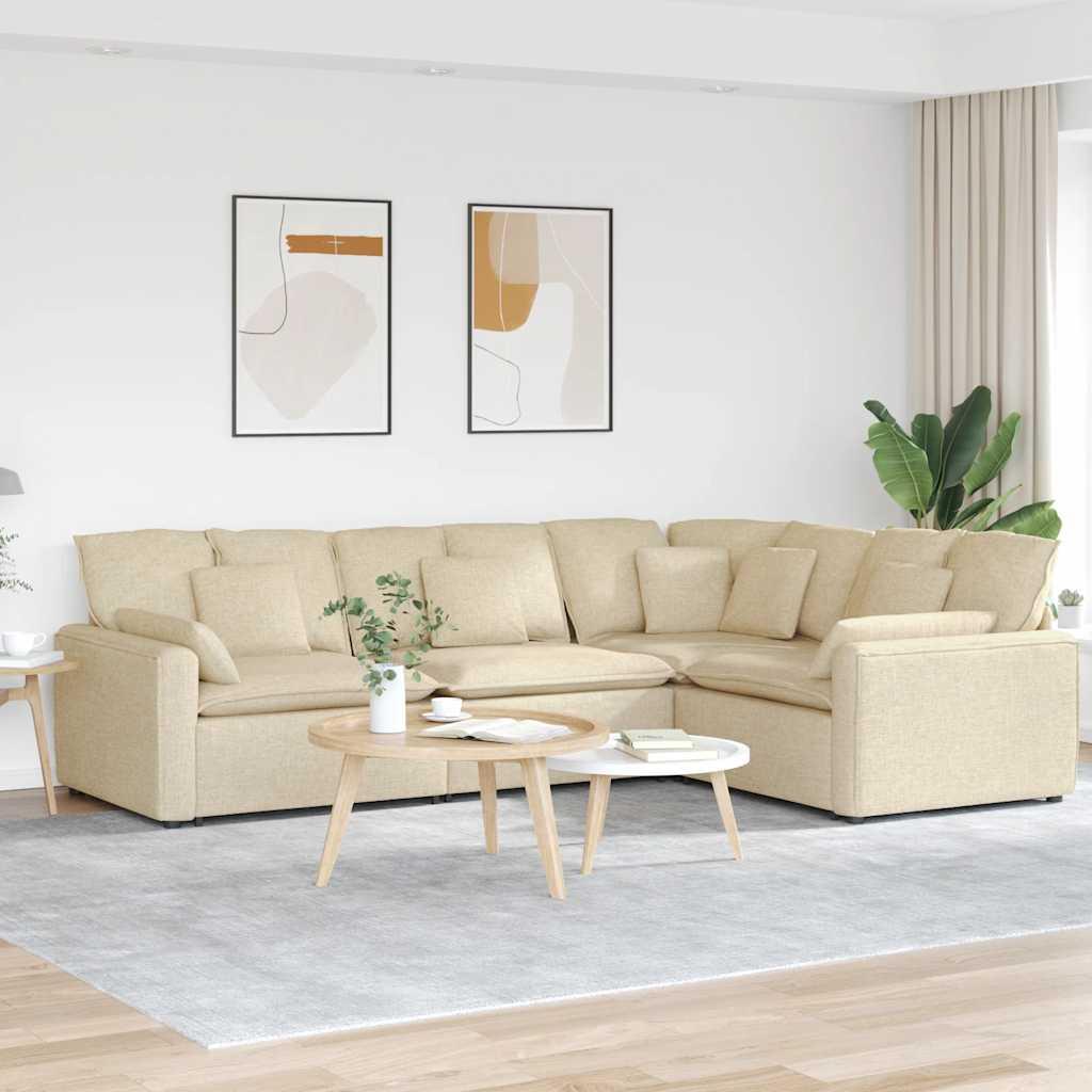 Modulsofa med hynder stof cremefarvet