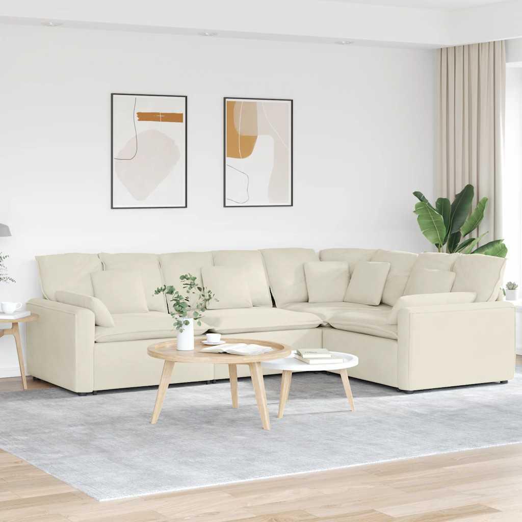 Modulsofa i fløjl med hynder cremefarvet 317 x 217 cm