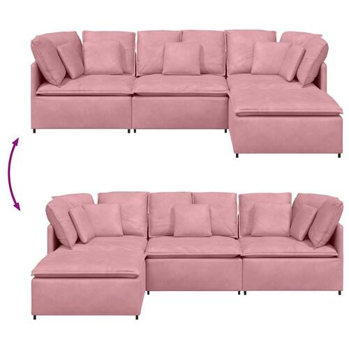 Modulsofa med fodskammel og hynder fløjl lyserød