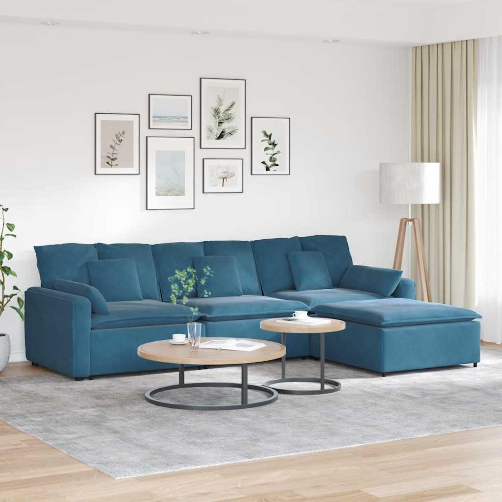 Modulsofa med fodskammel og hynder blå