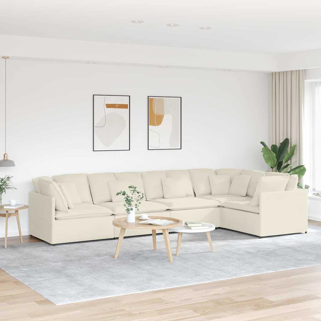Modulsofa i fløjl med hynder 400 x 200 cm - cremefarvet