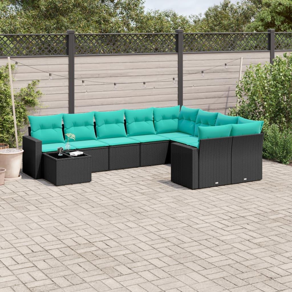Sofasæt Til Haven 10 Dele Med Hynder Polyrattan Sort - Sort og blå
