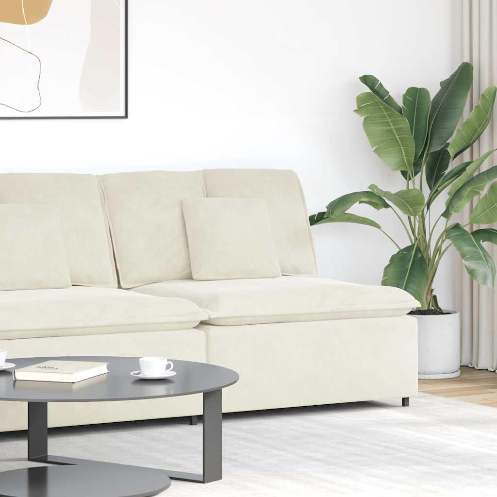 Modulopbygget sofacentermodul i fløjl med hynder 100 cm cremefarvet