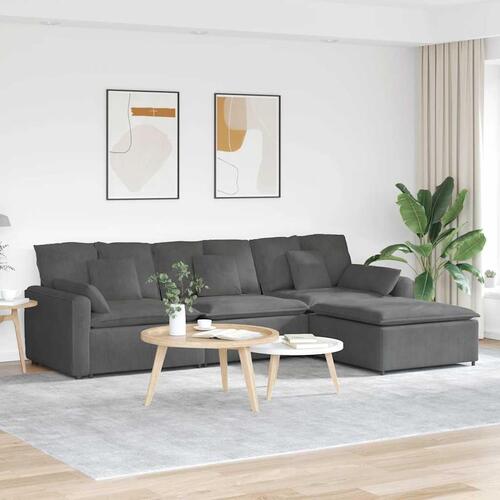Modulsofa med fodskammel og hynder mørkegrå